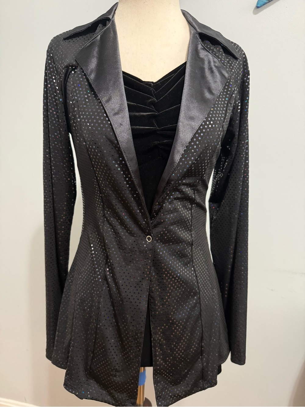 Black Sequin Blazer and velour biketard dance costume
